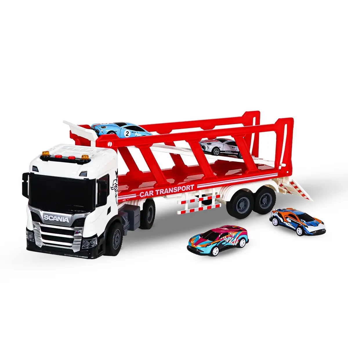 Дитячий автовоз Scania з машинками Ігровий набір серії Large Truck – Автоперевізник Scania (4 машини, світло, звук) - Зображення 1