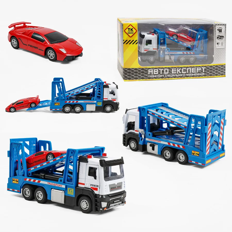 20 - Спецтехніка LS-7088-29 “Авто Експерт”, “Евакуатор”, металопластик, масштаб 132, інерція, підсвічування, звук, механічний пі Спецтехніка LS-7088-29 (60/2) “Авто Експерт”, “Евакуатор”, металопластик, масштаб: 1:32, інерція, підсвічування, звук, механічний підіймач, рухома двоярусна платформа, відчиняються двері, гумові шини, інерційна машинка, в коробці - Зображення 1